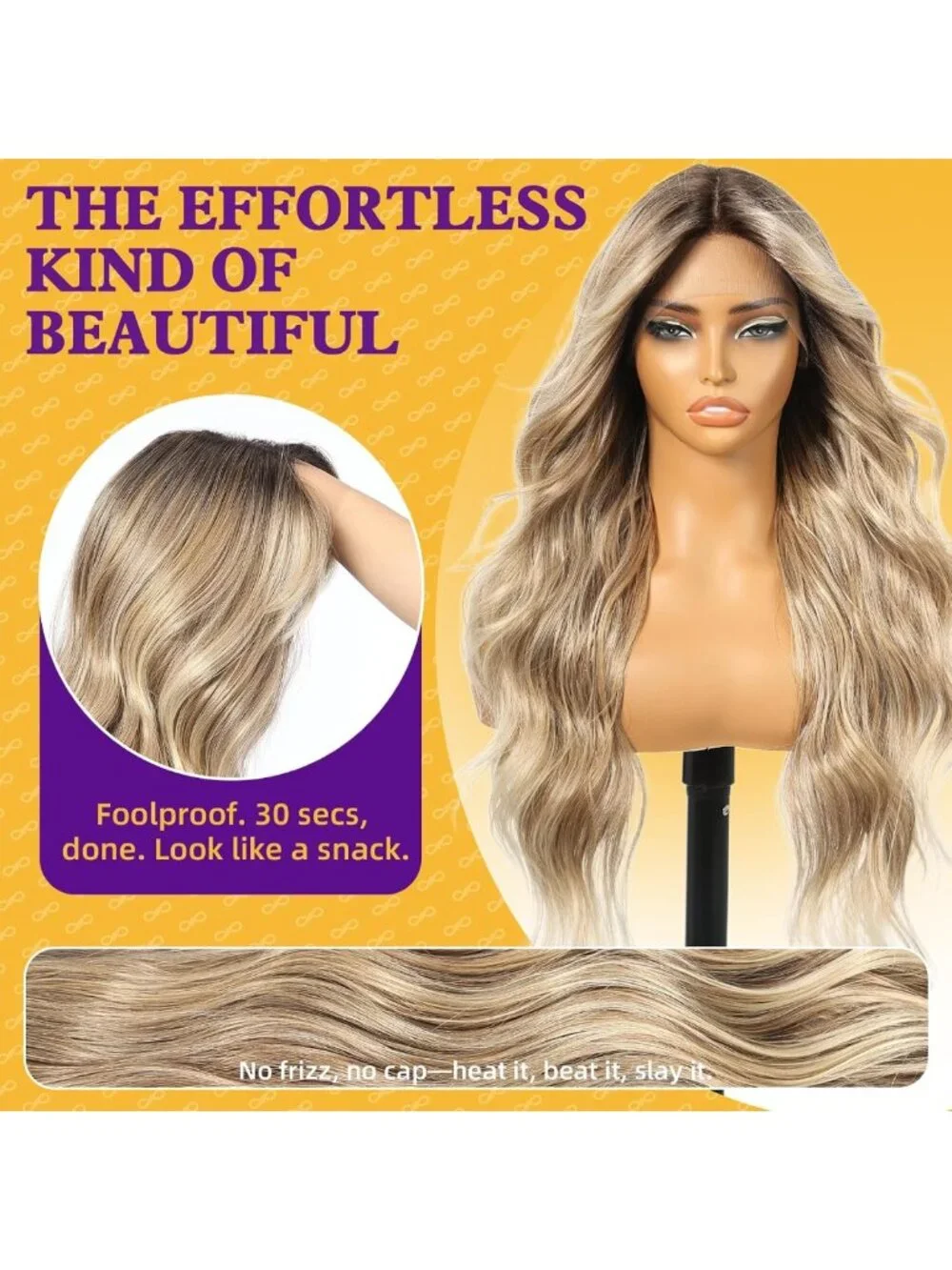 Ombre Dirty Blonde Lace Front Wig with Bangs - 28